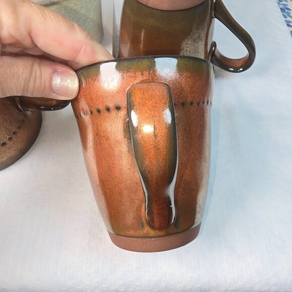 SANGO CYPRUS SIENNA MUG SET Of 4  16 OZ RUSTIC BRONZE GLAZE WITH BEADED EDGE - Picture 6 of 14